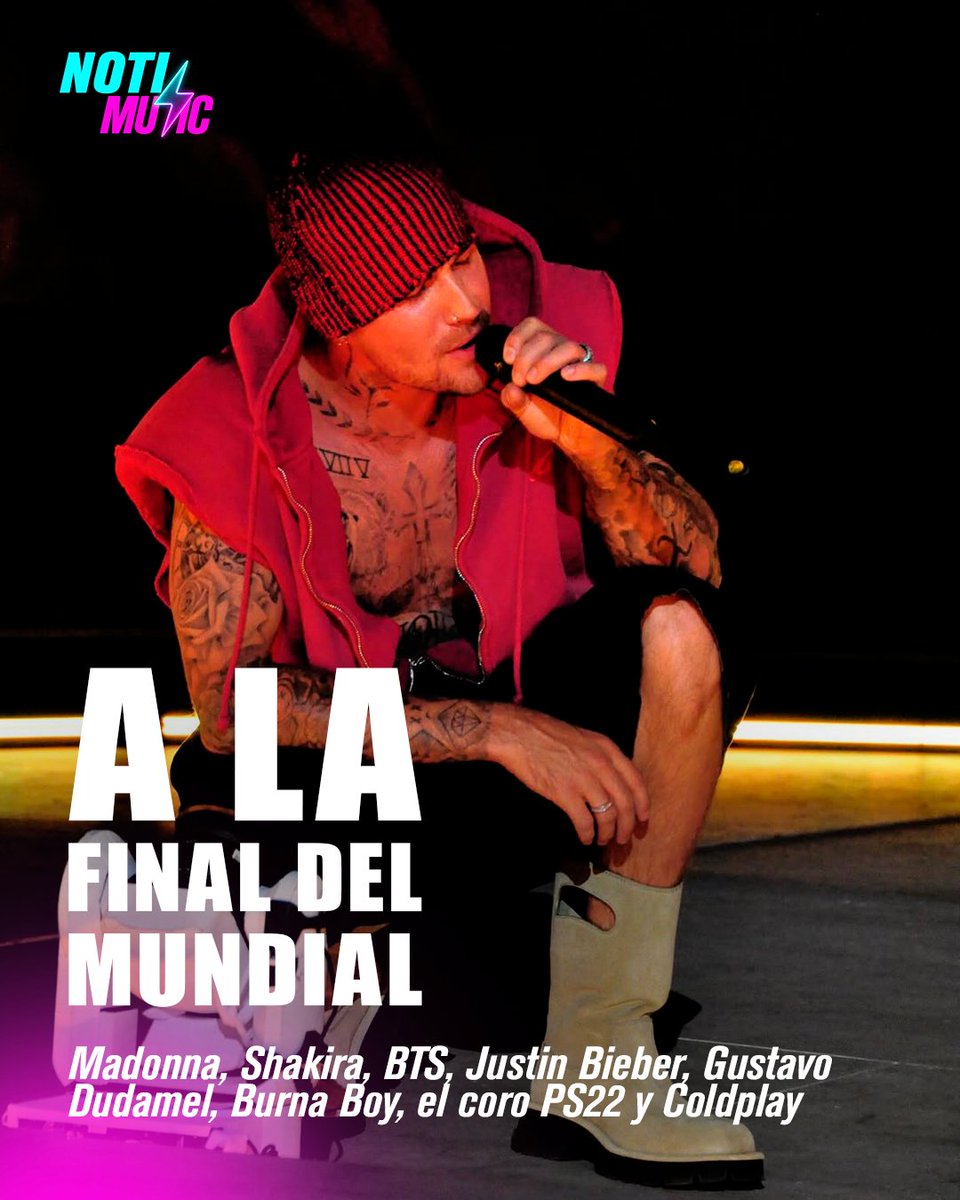 NotiMusicM's tweet photo. ¡Justin Bieber se une a la lista para el Show de la final del Mundial! 🎤🎶

El espectáculo de la final del Mundial apoyará una iniciativa que busca recaudar 100 millones de dólares para ampliar el acceso a una educación y al fútbol para niños en todo el mundo. 🔥

#NotiMusic https://t.co/wHSs8i1NWa