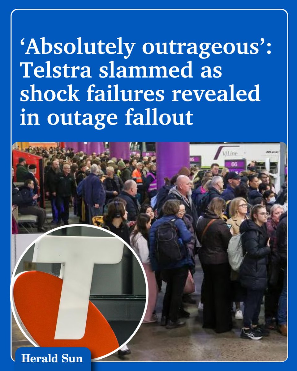 theheraldsun's tweet photo. V/Line passengers at Southern Cross Station have been told to find alternate transport after a Telstra outage brought trains to a halt. The regional rail operator is seeking hundreds of thousands of dollars in compo > https://t.co/LyRVLeguCY https://t.co/OjGG8q2OAB