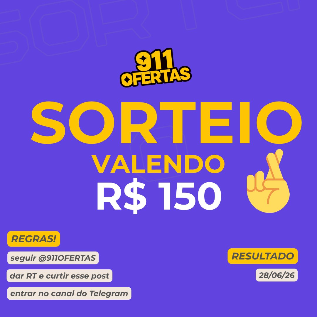 911OFERTAS's tweet photo. 🚨 SORTEIO! Valendo R$ 150,00 

⚠️ REGRAS:
 - seguir @911OFERTAS 
- dar RT e curtir esse post 
- entrar no canal do Telegram (link nas respostas) 

📅 RESULTADO! 28/07/2026 https://t.co/FD6WoYTZMh