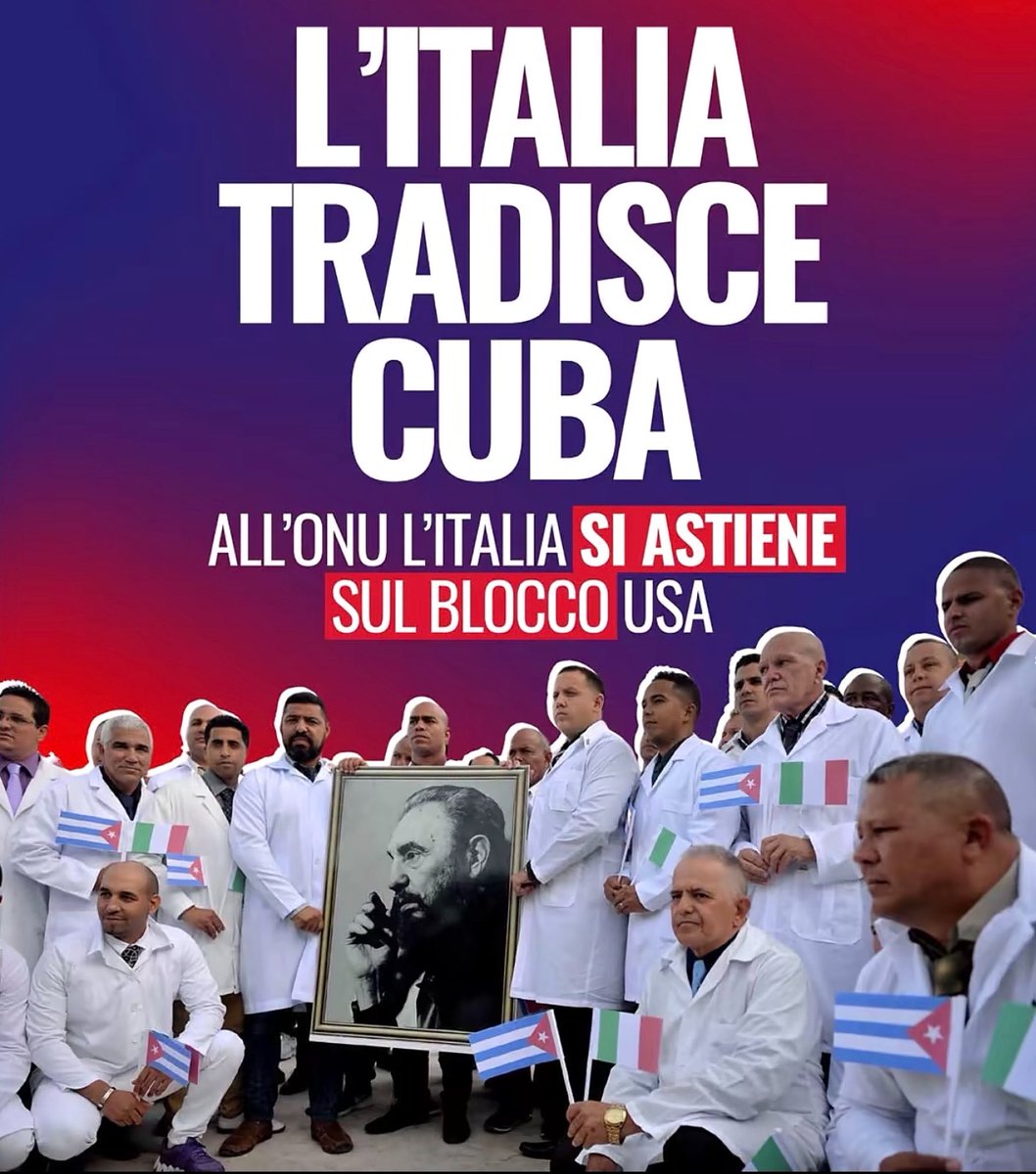 Cavalodiritorno's tweet photo. I cubani ci aiutarono durante il covid, meloni o non lo ricorda o lo ignora, ha preferito non far arrabbiare Trump e obbedire come al solito come ha fatto con le sanzioni a netaniahu e con il Venezuela. 
Che vergogna. https://t.co/TIEva59oEp