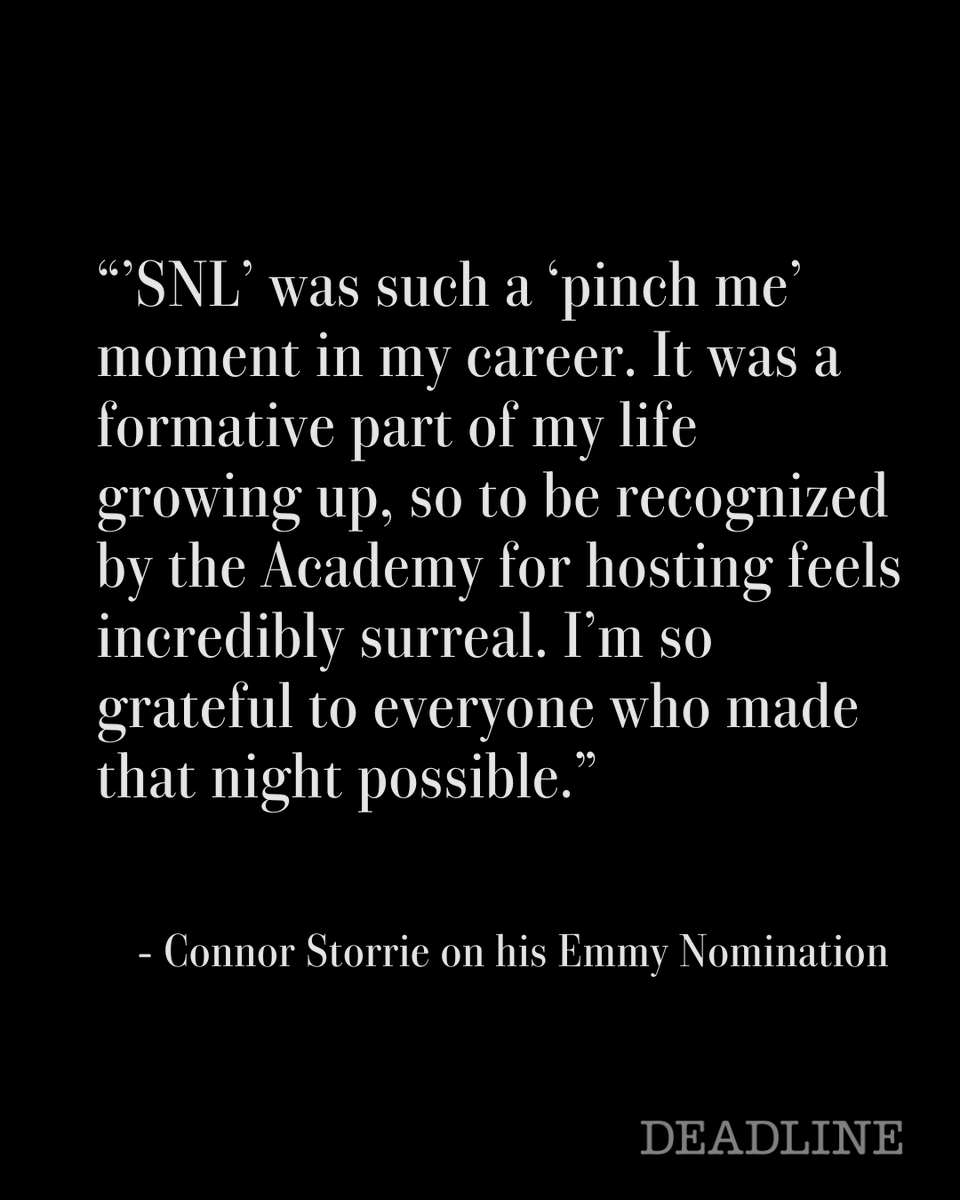 DEADLINE's tweet photo. ‘Heated Rivalry’s Connor Storrie became a first-time Emmy nominee this morning for his hosting on NBC’s ‘Saturday Night Live.’

“‘SNL’ was such a ‘pinch me’ moment in my career. It was a formative part of my life growing up, so to be recognized by the Academy for hosting feels incredibly surreal,” Storrie said in a statement. “I’m so grateful to everyone who made that night possible.”

More details here: https://t.co/kQoTRxiKMo