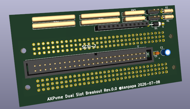 kanpapa's tweet photo. AXPvme Dual Breakoutボードを設計中。VME規格にコネクタ位置を合わせました。これから配線。#VMEaxp #VMEbus #Kicad https://t.co/ApEmje4zRE