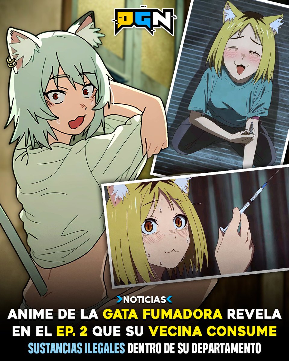 pgn_pe's tweet photo. ¡Esta gata es 𝗽𝗲𝗼𝗿 𝘁𝗼𝗱𝗮𝘃𝗶́𝗮 😲!

Las redes del anime 𝗬𝗮𝗻𝗶 𝗡𝗲𝗸𝗼 (o 𝗖𝗵𝗮𝗶𝗻𝘀𝗺𝗼𝗸𝗲𝗿 𝗖𝗮𝘁) publicaron el adelanto del 𝗲𝗽𝗶𝘀𝗼𝗱𝗶𝗼 𝟮 que se emitirá mañana. Este será el debut de 𝗬𝗮𝗸𝘂𝗸𝗼 𝗘𝘁𝘀𝘂𝘀𝗵𝗶𝗺𝗮𝗿𝘂 (𝗬𝗮𝗸𝘂𝗻𝗲𝗸𝗼) quien es 𝗮𝗱𝗶𝗰𝘁𝗮 𝗮 𝗰𝗼𝗻𝘀𝘂𝗺𝗶𝗿 𝘀𝘂𝘀𝘁𝗮𝗻𝗰𝗶𝗮𝘀 𝗺𝗮́𝘀 𝗳𝘂𝗲𝗿𝘁𝗲𝘀 😵‍💫.

Así es, en el adelanto la podemos ver fumando algo que 𝗻𝘂𝗲𝘀𝘁𝗿𝗮 𝗽𝗿𝗼𝘁𝗮𝗴𝗼𝗻𝗶𝘀𝘁𝗮 𝗰𝗼𝗻𝗳𝘂𝗻𝗱𝗲 𝗰𝗼𝗻 𝘂𝗻 𝗰𝗶𝗴𝗮𝗿𝗿𝗶𝗹𝗹𝗼 común y luego administrándose 𝗲𝗹 𝗰𝗼𝗻𝘁𝗲𝗻𝗶𝗱𝗼 𝗱𝗲 𝘂𝗻𝗮 𝗷𝗲𝗿𝗶𝗻𝗴𝗮 mientras tiene una 𝗲𝘅𝗽𝗿𝗲𝘀𝗶𝗼́𝗻 𝗱𝗲 𝗽𝗹𝗮𝗰𝗲𝗿 🥴.

📌 El episodio de mañana adaptará unas partes de los 𝗰𝗮𝗽𝗶́𝘁𝘂𝗹𝗼𝘀 𝟭𝟯 𝘆 𝟭𝟰 𝗱𝗲𝗹 𝗺𝗮𝗻𝗴𝗮, en donde 𝗬𝗮𝗻𝗶𝗸𝗼 𝗿𝗲𝗰𝗶𝗯𝗲 𝘂𝗻 𝘀𝗼𝗯𝗿𝗲 𝗰𝗼𝗻 𝗹𝗮 𝗺𝗲𝗱𝗶𝗰𝗶𝗻𝗮 𝗽𝗮𝗿𝗮 𝗽𝗿𝗲𝘃𝗲𝗻𝗶𝗿 𝗱𝗲 𝗹𝗮 𝗿𝗮𝗯𝗶𝗮. Es así donde ella 𝘃𝗮 𝗱𝗼𝗻𝗱𝗲 𝘀𝘂 𝘃𝗲𝗰𝗶𝗻𝗮 𝗮 𝗽𝗲𝗱𝗶𝗿𝗹𝗲 𝗮𝗴𝘂𝗮... porque se cortaron el servicio.
