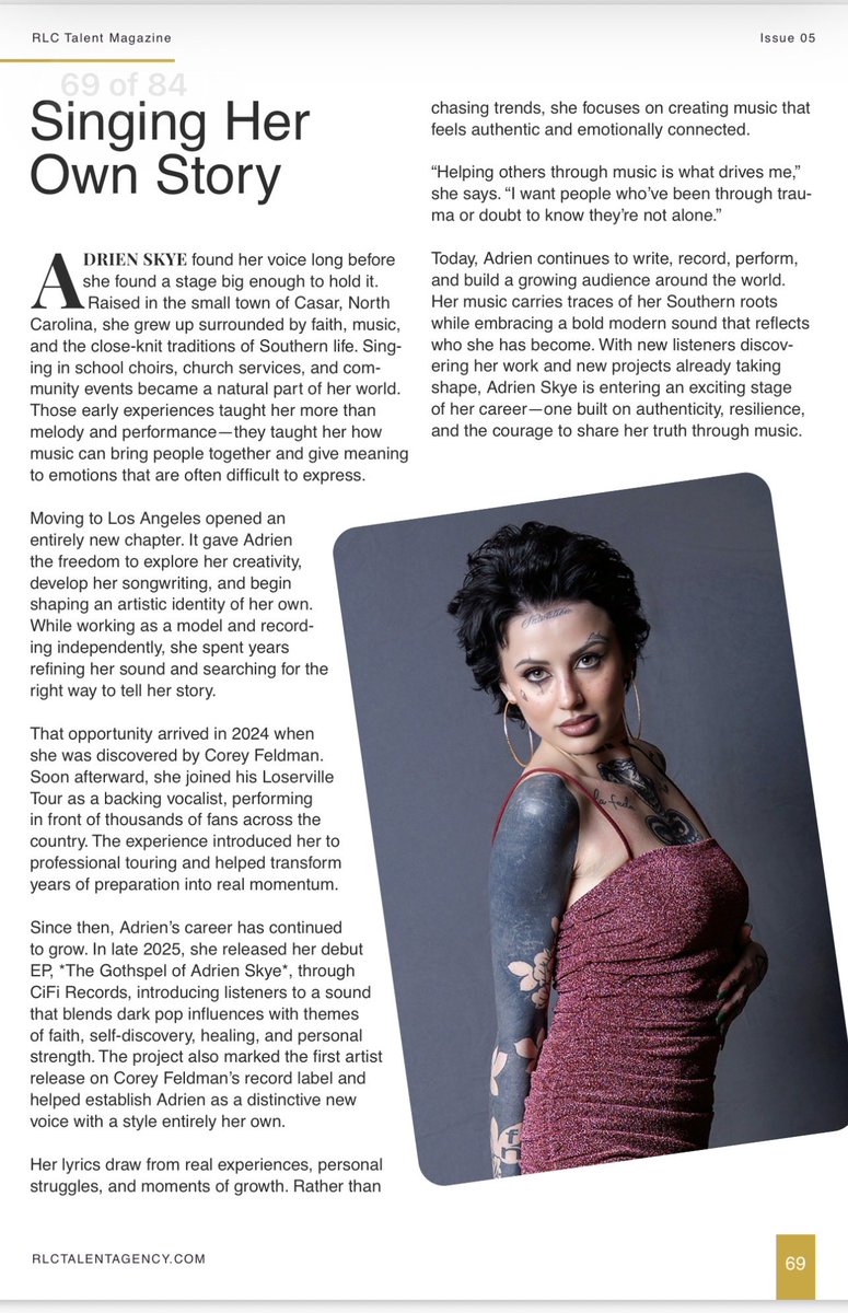 Corey_Feldman's tweet photo. SO PROUD 2 SHARE THIS BEAUTIFUL ARTICLE! THIS IS A MAJOR MILESTONE AS IT REPRESENTS THE 1ST TIME A MAGAZINE HAS FEATURED @adrienskye_ & TELLS A BIT OF  HER PERSONAL JOURNEY W SOME BEAUTIFUL PHOTOS ATTACHED! SO HAPPY 2 C HER GETTING THIS #LOVE FROM @rlcagency OWN  #RLCMAGAZINE DONT MISS ADRIEN IN HER 1ST FULL BAND PERFORMANCES AS SHE OPENS 4 US ON JULY 25TH & 26TH 4 MY BDAY CONCERTS IN CALIFORNIA  SAT 7-25 @ ARROW RM & SUN 7-26 @gardenampoc