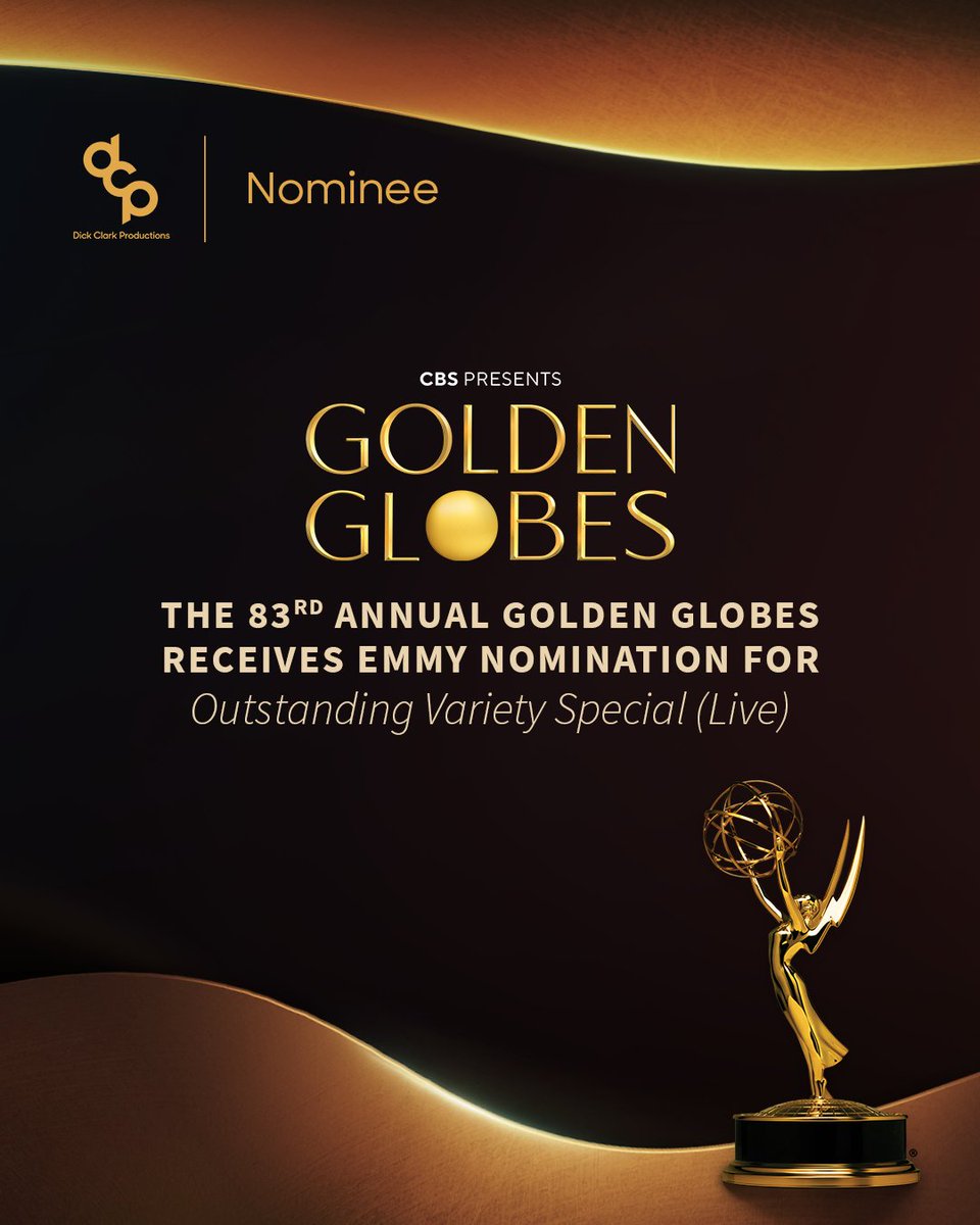 goldenglobes's tweet photo. Golden news ✨ The 83rd Annual #GoldenGlobes is nominated for an #Emmy Award for Outstanding Variety Special (Live). 

Congratulations to the incredible team whose creativity and dedication brought Hollywood’s Party of the Year to life 👏 https://t.co/XRzwtHsmUb