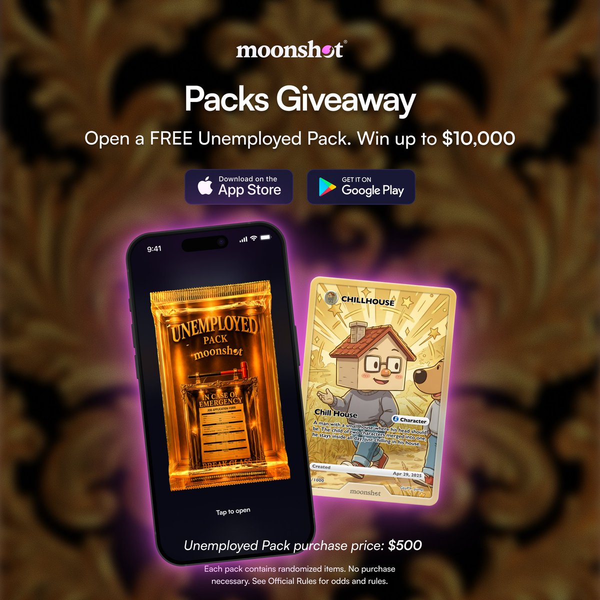 moonshot's tweet photo. We just passed over 200k followers 🎉

As a thank you, we're giving a lucky user:

1x 'Unemployed Pack'

To enter:

🗨️ Reply with your Moonshot @username
✅ RT, Like, and Follow @moonshot

Ends: 7/10/26 11:59 PM ET https://t.co/mL3oEtNXNf