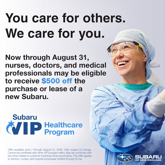 Secor_Subaru's tweet photo. You care for others. Let Secor Subaru care for you. 💙 Healthcare professionals can receive $500 off a new Subaru through August 31 with the Subaru VIP Healthcare Program. Learn more: https://t.co/Mw6XBdX72P

#subaru #thankyou #healthcare #newlondon #ct https://t.co/9xAW3XzUfo