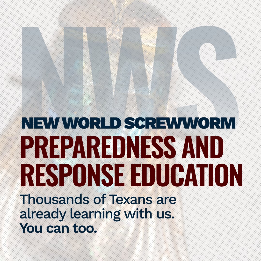 txextension's tweet photo. Knowledge, when Texas needed it most. 

More than 4,600 Texans have already enrolled in our free New World Screwworm Preparedness and Response Education course, and you can too. ➡️
https://t.co/Rt1zZvojt8 https://t.co/d3nx5GOACa