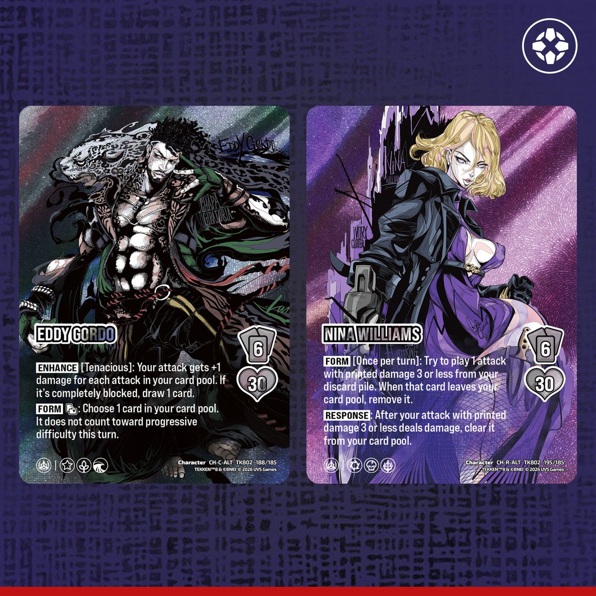 IGN's tweet photo. Check out these exclusive card reveals from the upcoming Tekken 8 booster set for the UniVersus card game. The alternate art variants of Nina Williams, Eddy Gordo, Hwoarang, and Yoshimitsu!

Learn more here: https://t.co/CJ2O2ccYzT https://t.co/O2lWTD2wWY