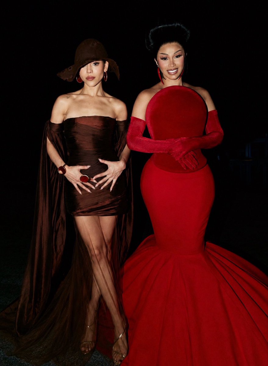 theecardiroom's tweet photo. Cardi B and Mexican singer Danna Paola together at Robert Wun’s Haute Couture show in Paris today. https://t.co/VVCM1qCI4W