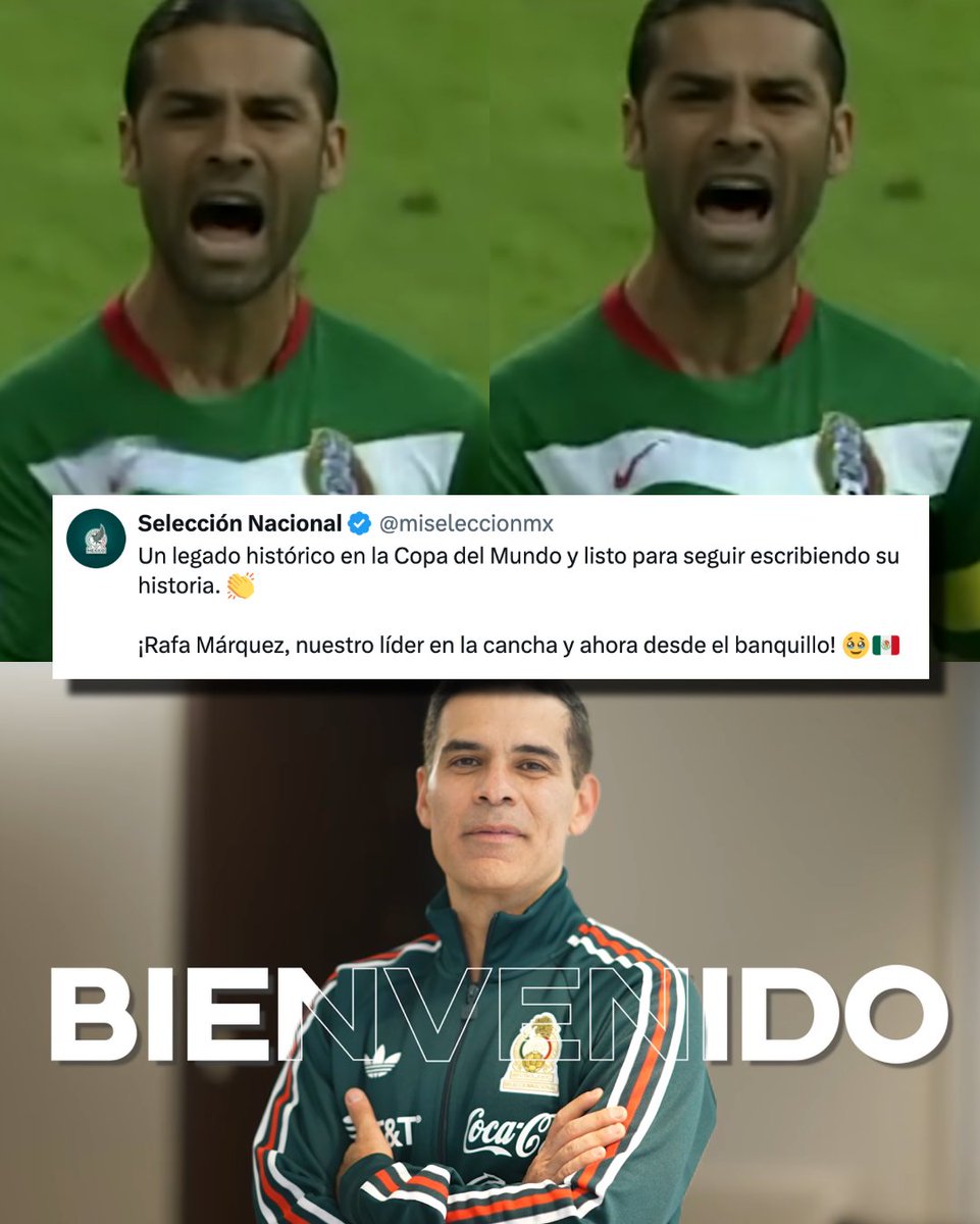 InvictosSomos's tweet photo. Hoy se hizo oficial, señoras y señores. Rafael Márquez es el NUEVO DT DE LA SELECCIÓN MEXICANA. Después de la tercera gestión de Javier Aguirre, es momento del Káiser. La leyenda de nuestro fútbol será el líder de lo que se pretende que sea un proyecto a largo plazo. Como jugador, fue nuestro capitán en 5 Copas del Mundo. Como auxiliar técnico, trabajó con El Vasco en la presente justa mundialista. Y, ahora, llegó la hora de verlo en el banquillo como entrenador principal.

Rafa arrancó su recorrido como director técnico en el Real Alcalá. Luego trabajó en el Barça Atlètic, donde entregó muy buenos resultados y pudo ayudar al desarrollo de talentos jóvenes que hoy brillan en la élite, como Lamine Yamal, Pau Cubarsí y Marc Casadó.

Ojalá esta decisión marque el comienzo de la era dorada de la Selección Mexicana. Rafa conoce como nadie lo que significa representar a nuestro país, tiene como ventaja que ya viene trabajando con este grupo de jugadores y, además, cuenta con experiencia dirigiendo a jóvenes. 

HOY INICIÓ UNA NUEVA ERA EN MÉXICO.