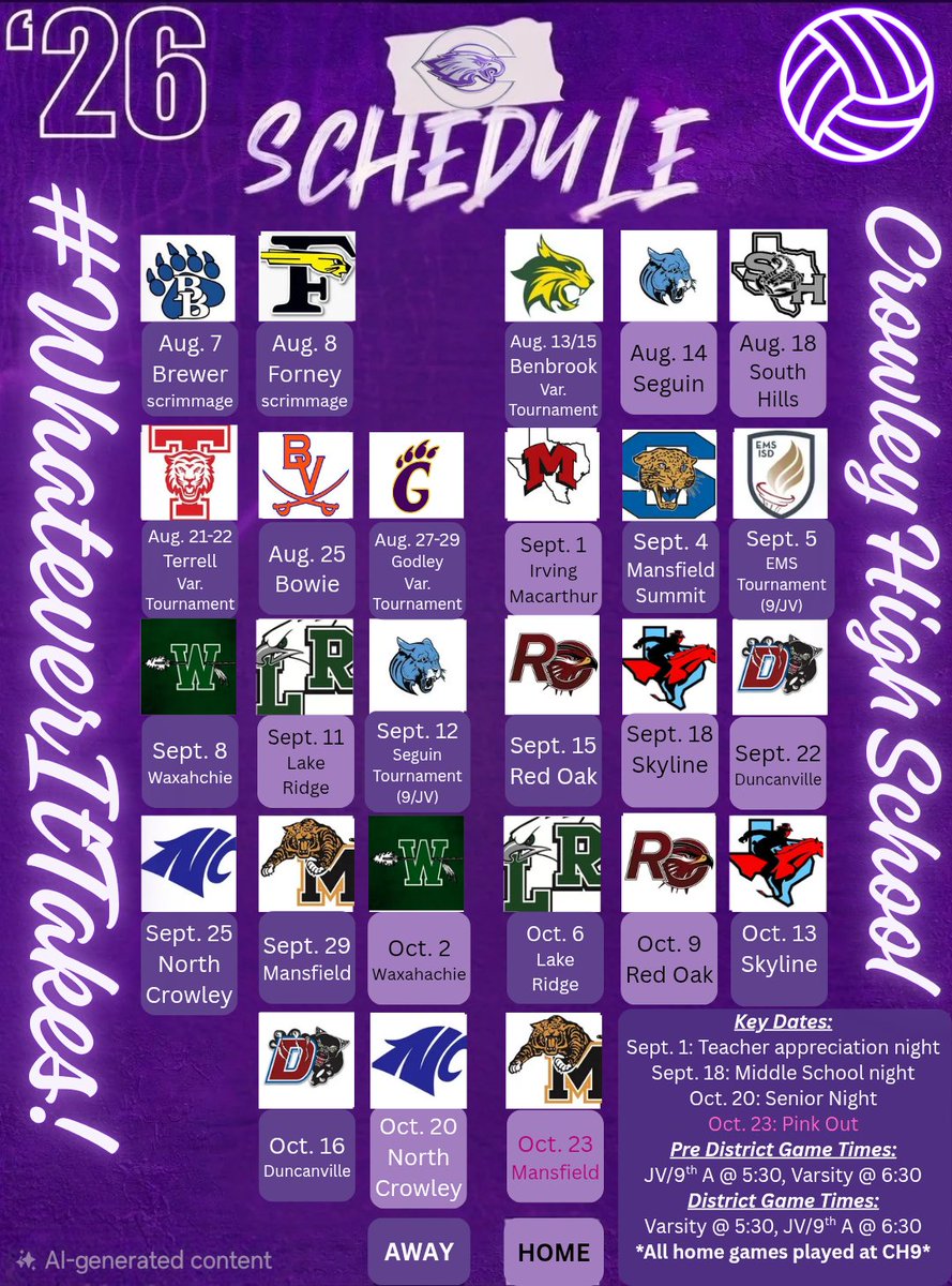 CrowleyHS_Vball's tweet photo. We're Back!!!
💜🏐🦅
#Allin
#WhateverItTakes https://t.co/H2xylxpBGx
