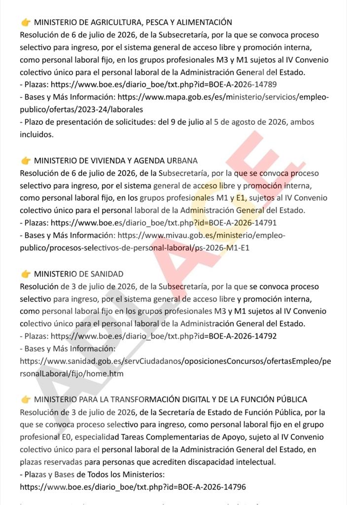 AplageComunicac's tweet photo. 📢 APLAGE INFORMA 📢

🔴 Oferta de empleo público 2023 - 2024. Plazo Máximo convocatoria OEP 2023 hasta 11 de julio 2026.

🔴 Buscador de Convocatorias del Punto de Acceso General
https://t.co/Y4YKgeLrOn

🔴 Inscripción en Pruebas Selectivas (IPS).
https://t.co/sMNgrFIwSz https://t.co/VZvlL7U7qg