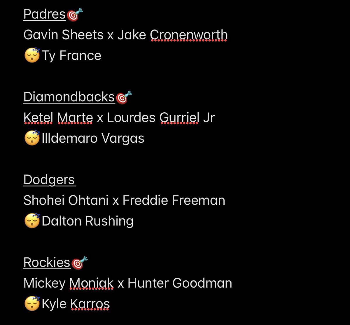 _JustSnaps's tweet photo. 7/8 Home Run List❗️💣

Here is TONIGHT SLATE❗️🤝

Good luck too everyone 🍀
Thanks for the support💯🙏🏾
Powered By
⚡️⚡️⚡️⚡️⚡️
@TheStarTool https://t.co/yEgLMdPIKC