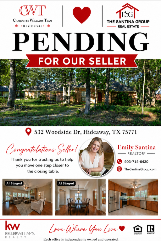mlebusyb's tweet photo. 🎉 PENDING in Hideaway, Texas!
📍 532 Woodside Dr, Hideaway, TX 75771 | Smith County Real Estate
Congratulations to our seller! 
Charlotte Williams Team | The SANTINA Group
Emily Santina, REALTOR®
📞 903-714-6430
https://t.co/D28Fi2zIA8
https://t.co/VWqKsrhrBk https://t.co/u8jlQ6TSS0