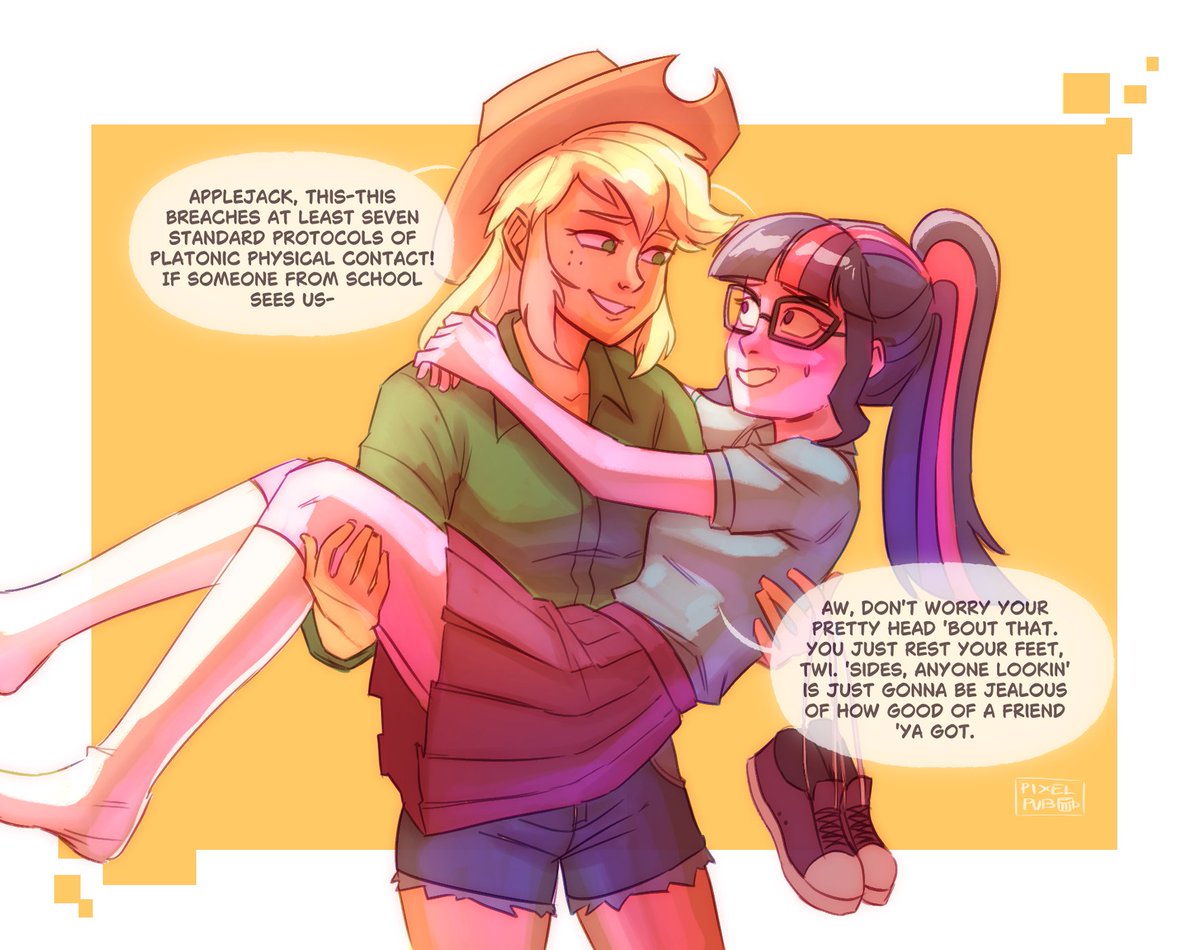 PixelPubPH's tweet photo. Here comes the-uhh...*checks notes*...really good friend?
.
.
.
#twijack #twilightsparkle #applejack #mlp #scitwi #eqg https://t.co/vOVBWAiM87
