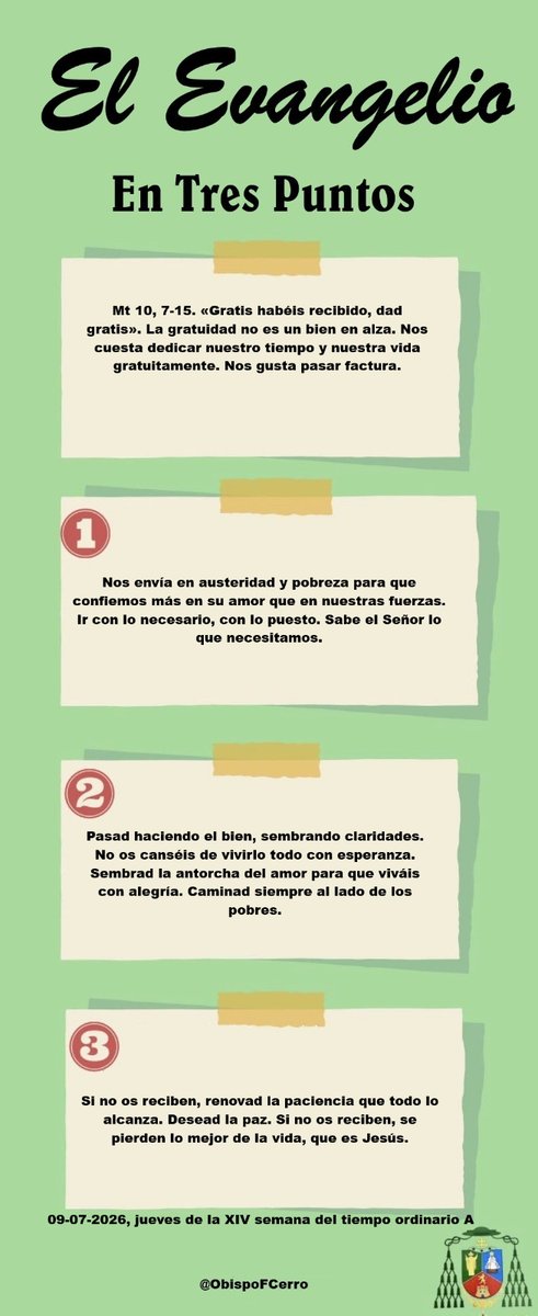Obispofcerro's tweet photo. El Evangelio en Tres Puntos. 09-07-2026 https://t.co/frBMdoNT2B
