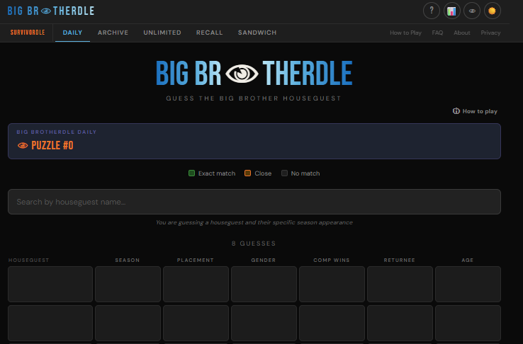 Survivordle's tweet photo. BIG BROTHERDLE IS NOW LIVE!

https://t.co/ZWUpvOC0vq https://t.co/lg5MuoZeGN