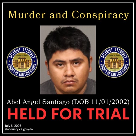 SLOCounty_DA's tweet photo. For the full press release, visit our website https://t.co/fDEEBCb1Lp 
San Luis Obispo County District Attorney Dan Dow announced today that Abel Santiago (23) was held to answer on all charges, including murder and conspiracy to commit murder, in the November 2025 shooting death of Margarito Ventura Ventura.