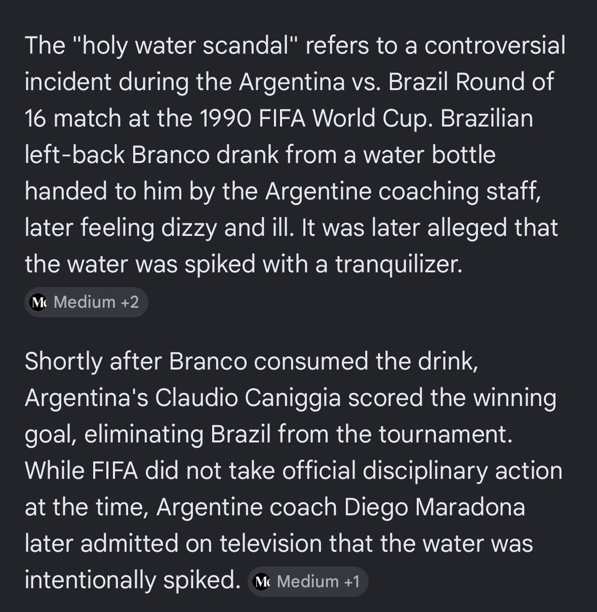 SLima7516's tweet photo. @tony_tweets1 @I_amMukhtar @FIFAcom The rest of the world is finding out now why Brazil HATES Argentina 
once they DRUGGED a Brazil player in order to win a Cup…
Another time their robbed changing the time of their match &amp; making their ditactor threaten Peru players so they lost to the exact score needed to win https://t.co/iap136tFMy