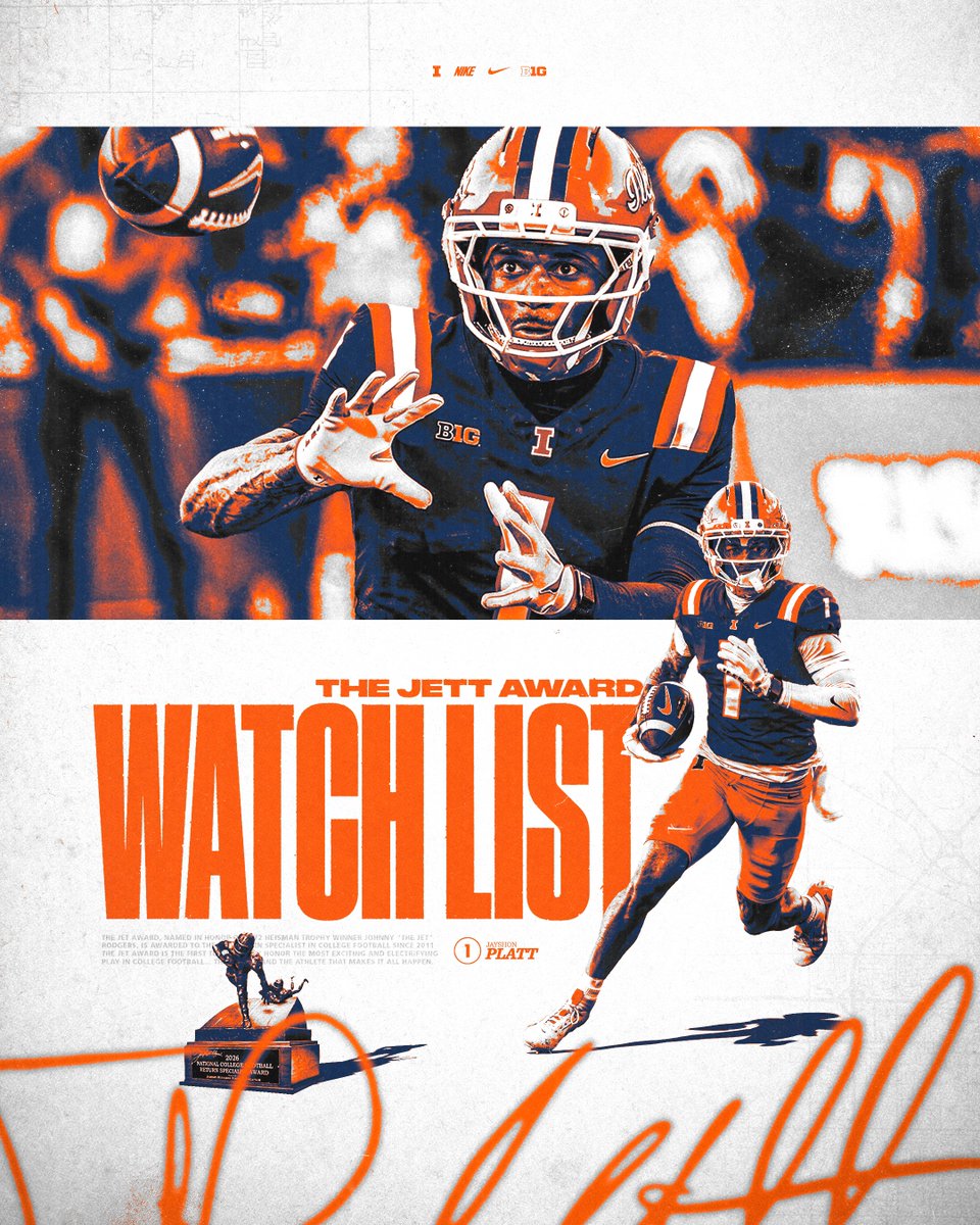 IlliniFootball's tweet photo. House call waiting to happen.

@jayplatt5 named to 2026 Jett Award Preseason Watch List https://t.co/tcdjViVfeA
