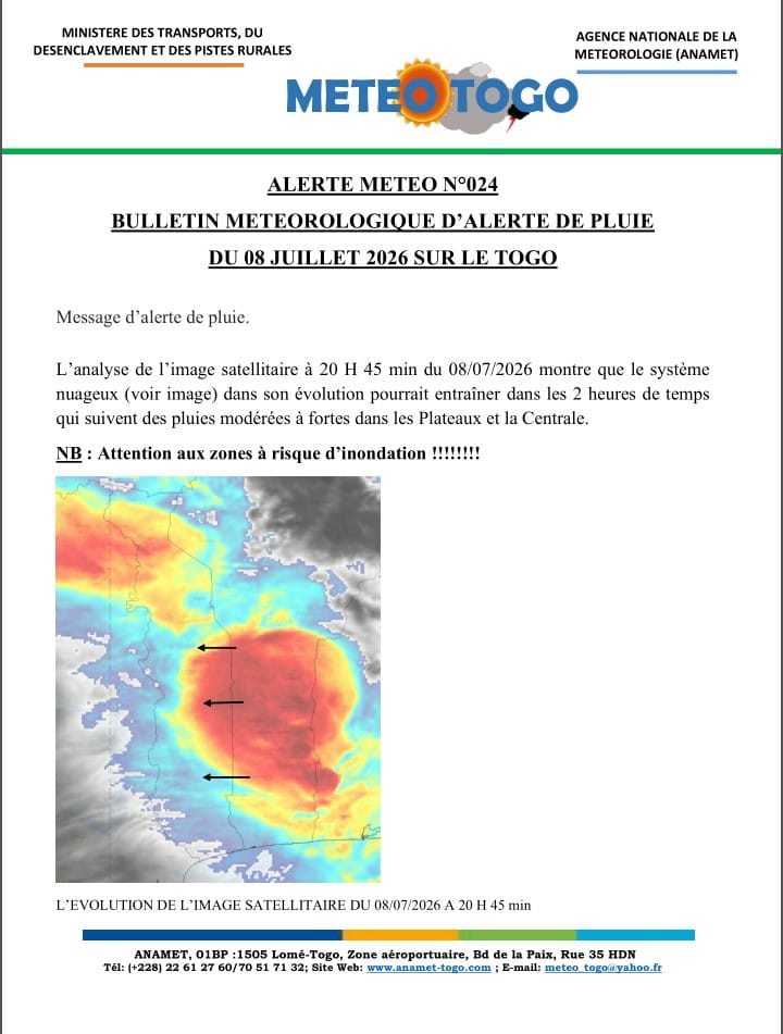 ANPCTogo's tweet photo. !!!!!  ALERTE INFO!!!!  

#anpc #meteo #alerte #prevention #rrc #pluies #risquesinondation https://t.co/hKhDt8Ua6U