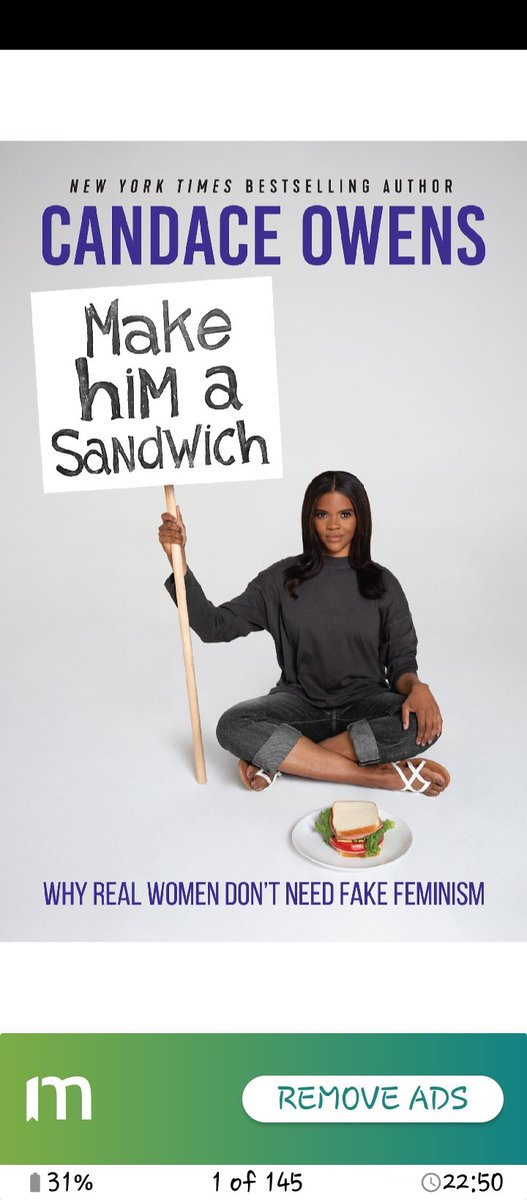 CHUBBY41833's tweet photo. This came close, but Blackout remains my favourite book by @RealCandaceO

In a world where simply saying that  women find their greatest joy and fulfilment in building a home is Misogynistic, I enjoin you to - Make Him a Sandwich 

This was  genuinely an enlightening read. https://t.co/fLbvcL9b3t