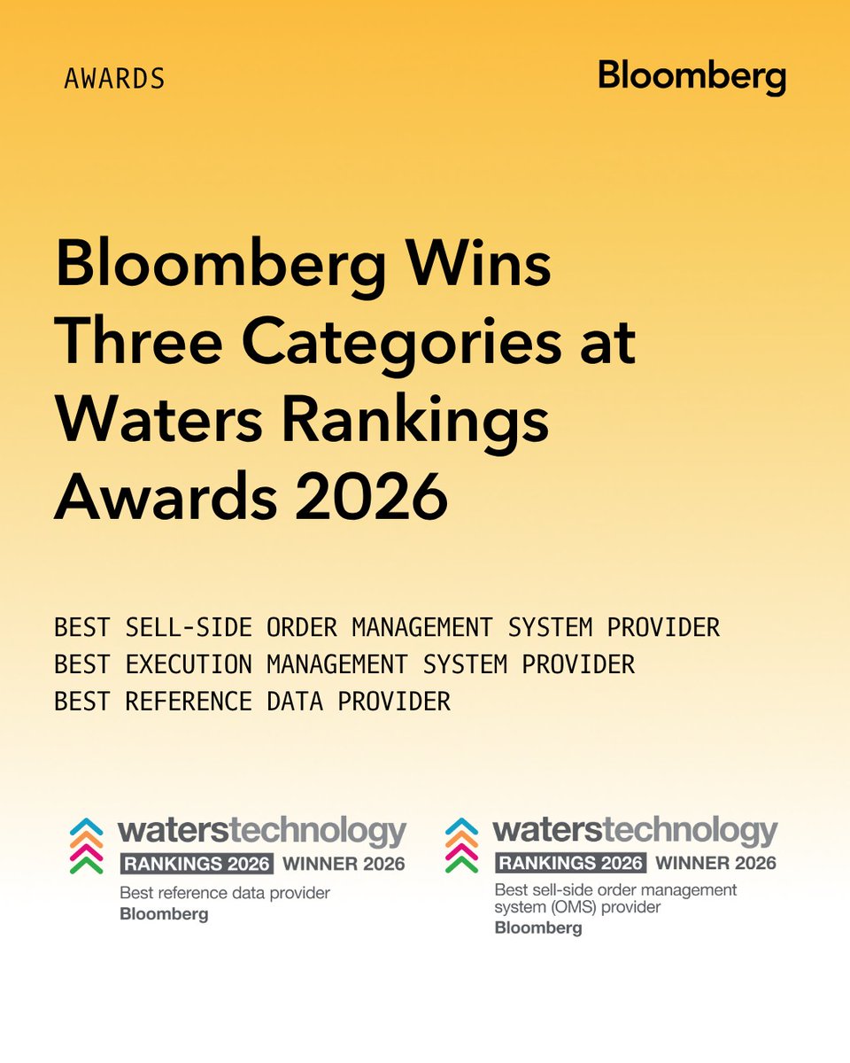 pars1990's tweet photo. It takes multiple teams!
We’re honored to share that @Bloomberg received 3 award wins in the 2026 

🏆 Best Sell-Side Order Management System (OMS) Provider 
🏆 Best Execution Management System (EMS) Provider 
🏆 Best Reference Data Provider 

Read here: https://t.co/K20OQrIPZI https://t.co/MygwiwW2MK