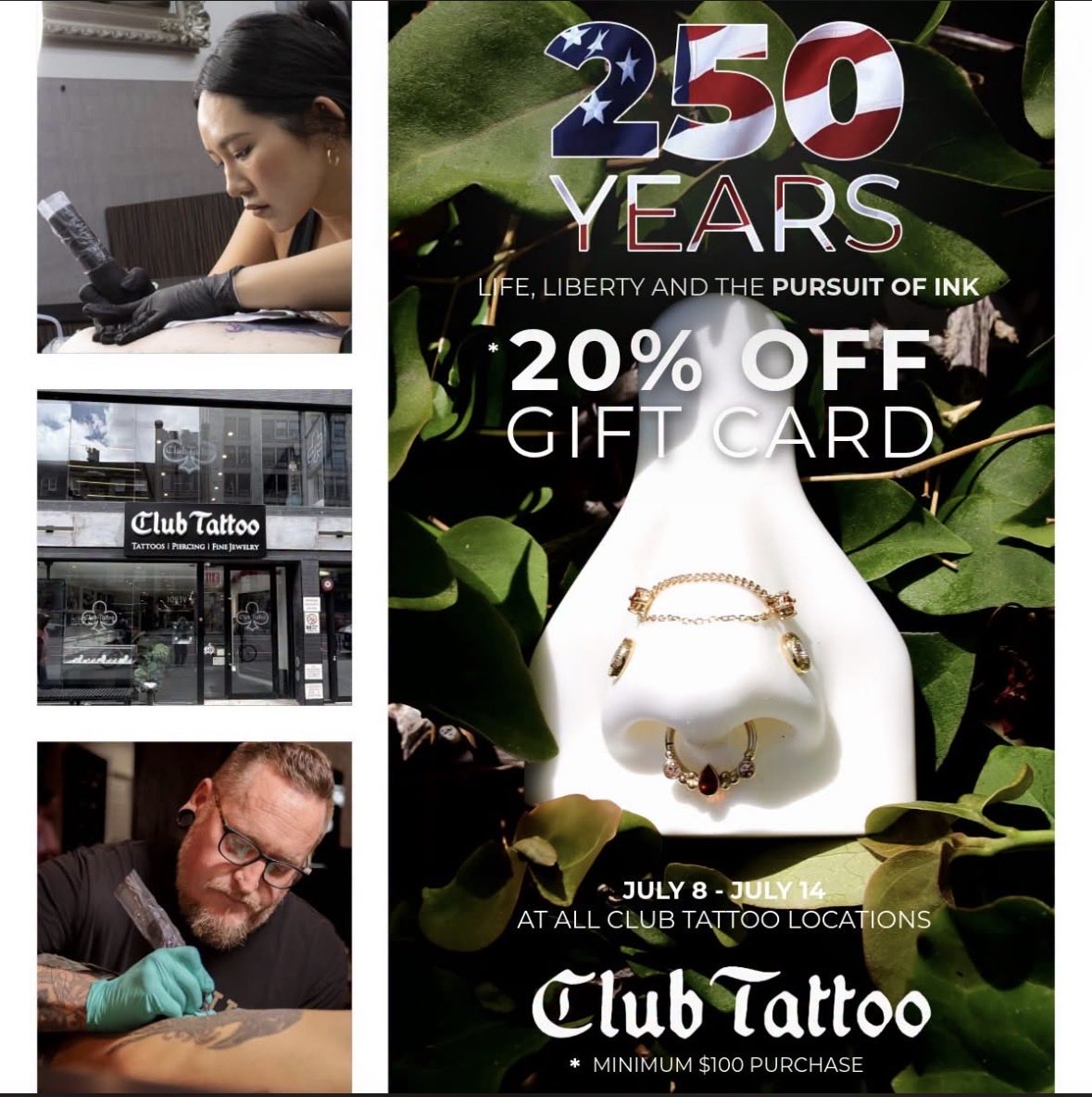 GreggPaul's tweet photo. It’s Christmas in July! A $100 gift card is only $80.  If you’re looking at a big tattoo a $1,000 gift card is only $800🎅 https://t.co/KfOWqm0bPK