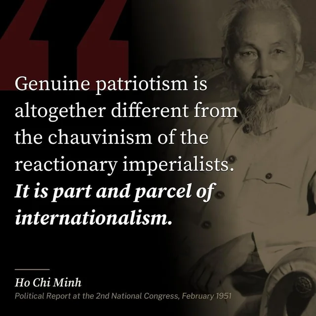 ryudawolf's tweet photo. Dumb as rocks? Ho Chi Minh is directly condemning the chauvinist patriotism of the American reactionary imperialists. Those who take pride in a settler colonial agenda and it's history.  Genuine patriotism is rooted in Marxism against the existence of a empire. https://t.co/JF5W5hyaJ0