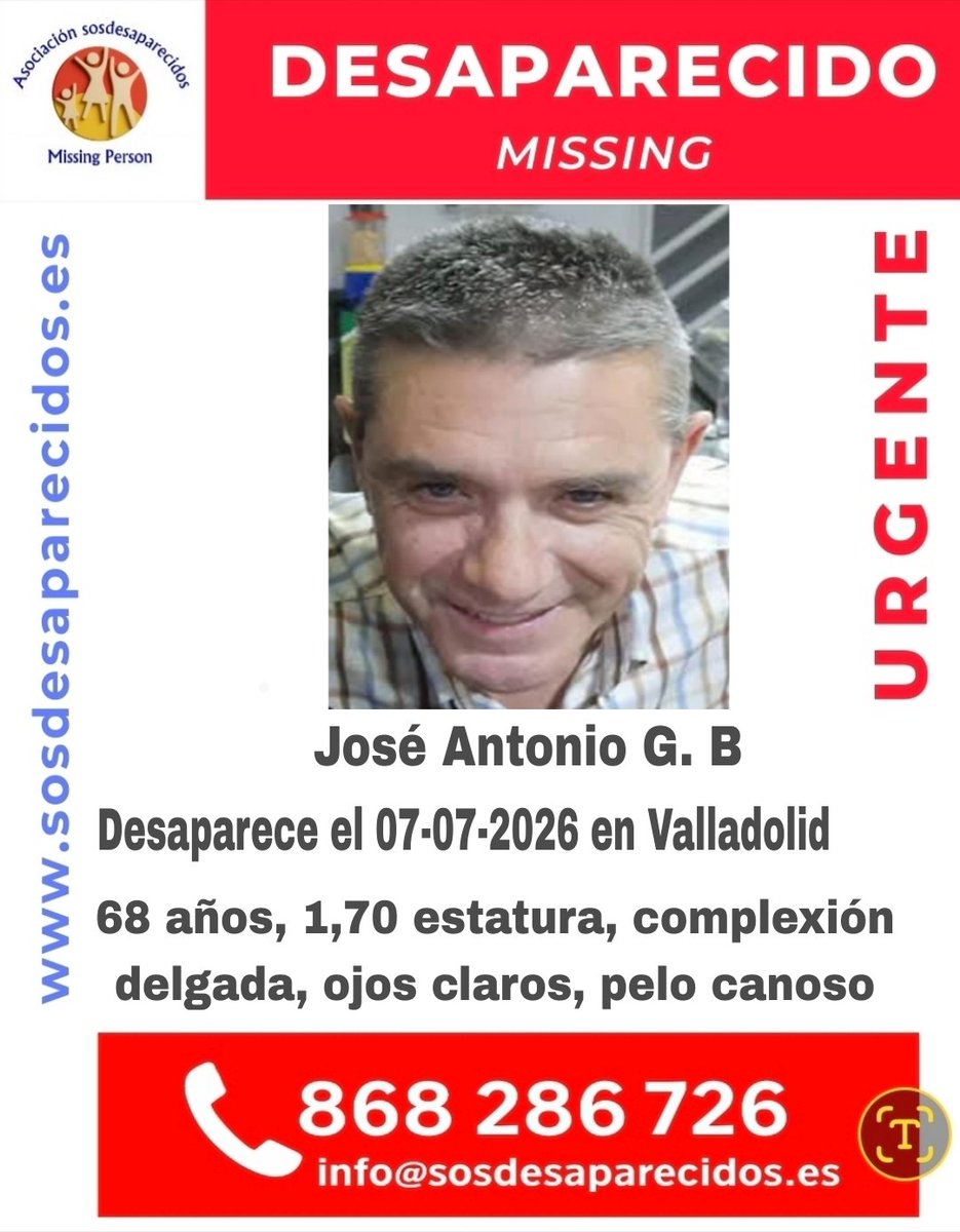 sosdesaparecido's tweet photo. 🆘 DESAPARECIDO
#España #sosdesaparecidos #Desaparecido #Missing #Valladolid
Fuente: sosdesaparecidos
Síguenos @sosdesaparecido https://t.co/Ol6W21QGw9