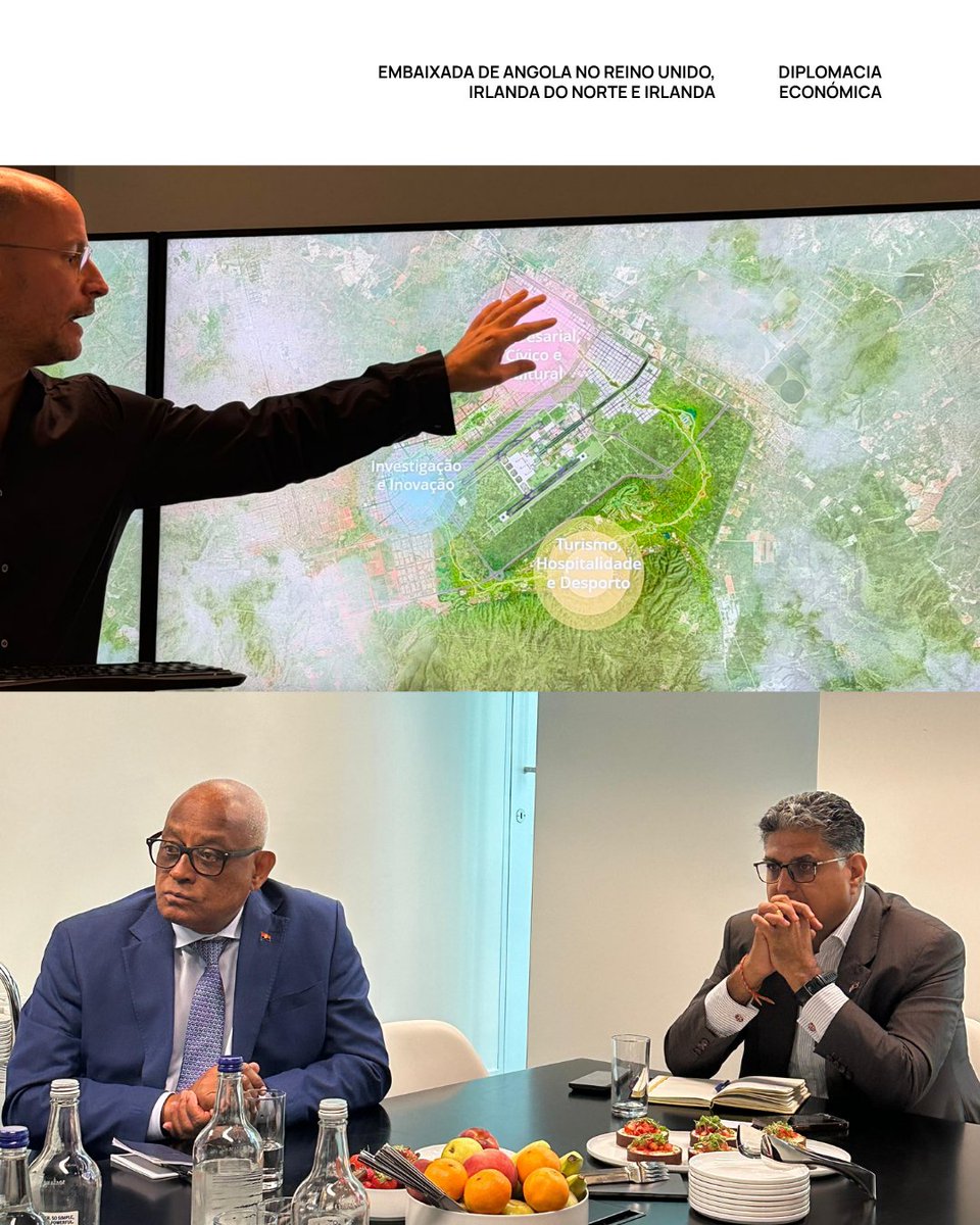 AngolaembassyUK's tweet photo. O projecto do Plano Director da Cidade Aeroportuária de Icolo e Bengo “Aerotrópolis” foi hoje apresentado ao Embaixador de  Angola no Reino Unido, José Patrício, que visitou a sede do promotor do desenho arquitectónico. https://t.co/SHsupwmXva