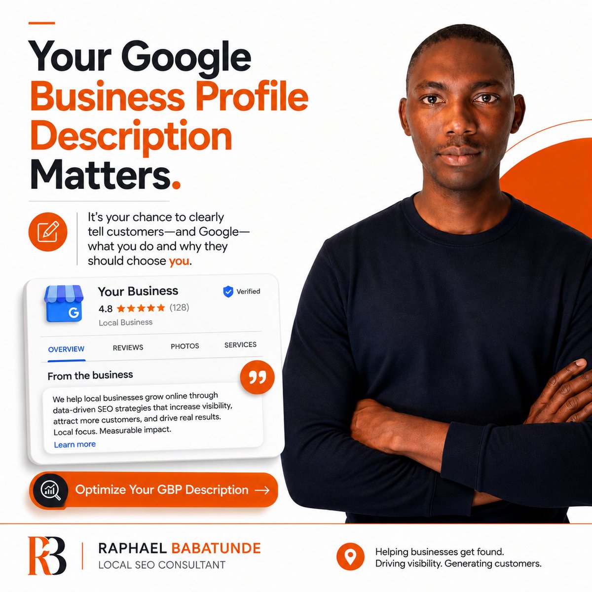 raphael_olumide's tweet photo. Your Google Business Profile description isn't for keyword stuffing.

It's your chance to clearly tell customers and Google what you do and why they should choose you.

Is your description helping your business?

#LocalSEO #GoogleBusinessProfile https://t.co/R9gLo8zFZG