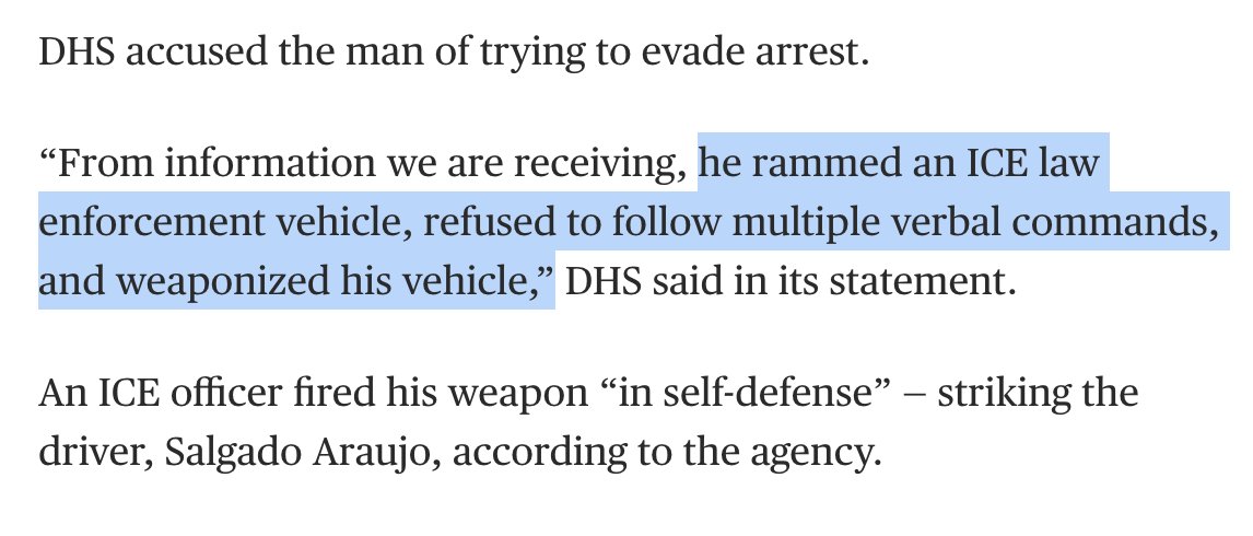 mattvanswol's tweet photo. @Timodc @Carrasquillo Hey Tim,

Why didn't you mention the fact that he RAMMED A FEDERAL AGENT'S VEHICLE, then REFUSED TO FOLLOW VERBAL COMMANDS...

...and then tried to MURDER AN ICE AGENT WITH HIS CAR???????

Why did you leave those parts out? https://t.co/L88qLGRZXF