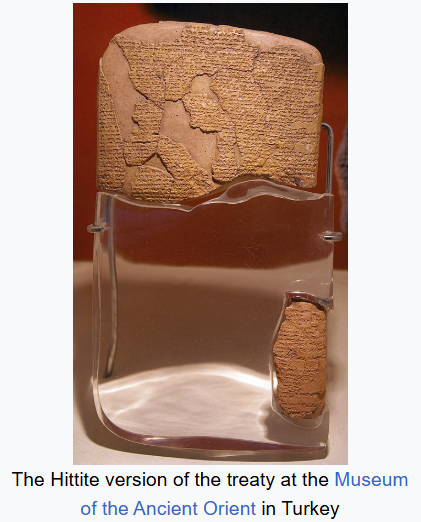 lefineder's tweet photo. In 1259 BC after the massive Battle of Kadesh and a decade and a half of war Egypt and the Hittites agreed to sign a treaty of "brotherhood and peace forever." The treaty did not just establish peace; it was also the first recorded mutual defence pact:

"If another enemy comes [against] the land of Hatti… the great king of Egypt shall send his troops and his chariots and shall slay his enemy...If a foreigner marches against the country of Egypt… then Hattusili, king of the country of Hatti, shall send his troops and his chariots and kill his enemy."

While the defence clause of the treaty was never activated by either power, peace was maintained. And when the Hittites suffered a large famine in the late 13th century, Egypt is recorded to have sent "grain to be taken in ships, to keep alive this land of Hatti."