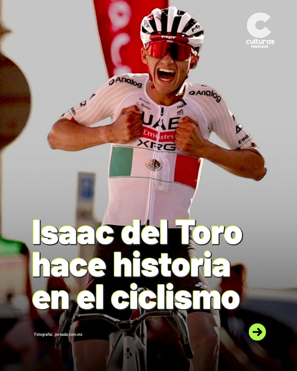 Canal22's tweet photo. ¡Haciendo historia sobre ruedas! 🚴🏻🇲🇽 

Con solo 22 años, el mexicano Isaac del Toro sigue demostrando de qué está hecho y acaba de conseguir una victoria memorable en la segunda etapa del Tour de Francia. 

(1/3)🚵 https://t.co/xkSinb5LuS