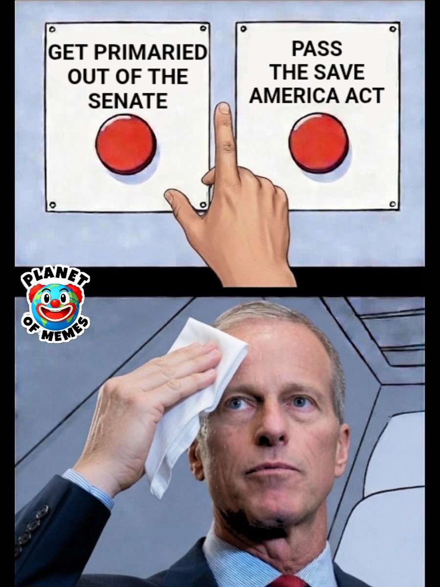 PlanetOfMemes's tweet photo. Senate Majority Leader John Thune only has two options: https://t.co/zxIbm5luxS