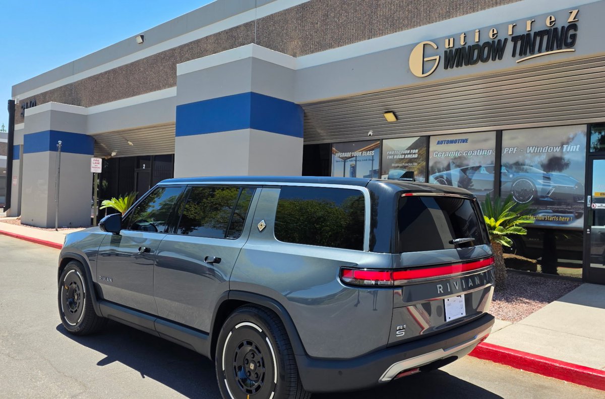 Gutierreztint's tweet photo. Arizona heat is tough on vehicles. ☀️

This Rivian received professional window tint installation from Gutierrez Tint in Phoenix.

Less heat. Less glare. More comfort. Better protection.

🚘 Automotive window tint solutions for Tesla, Rivian, SUVs, trucks & daily drivers.
Get your free quote ! 
https://t.co/1C0A9zt1ak

#Phoenix #WindowTint #ArizonaHeat