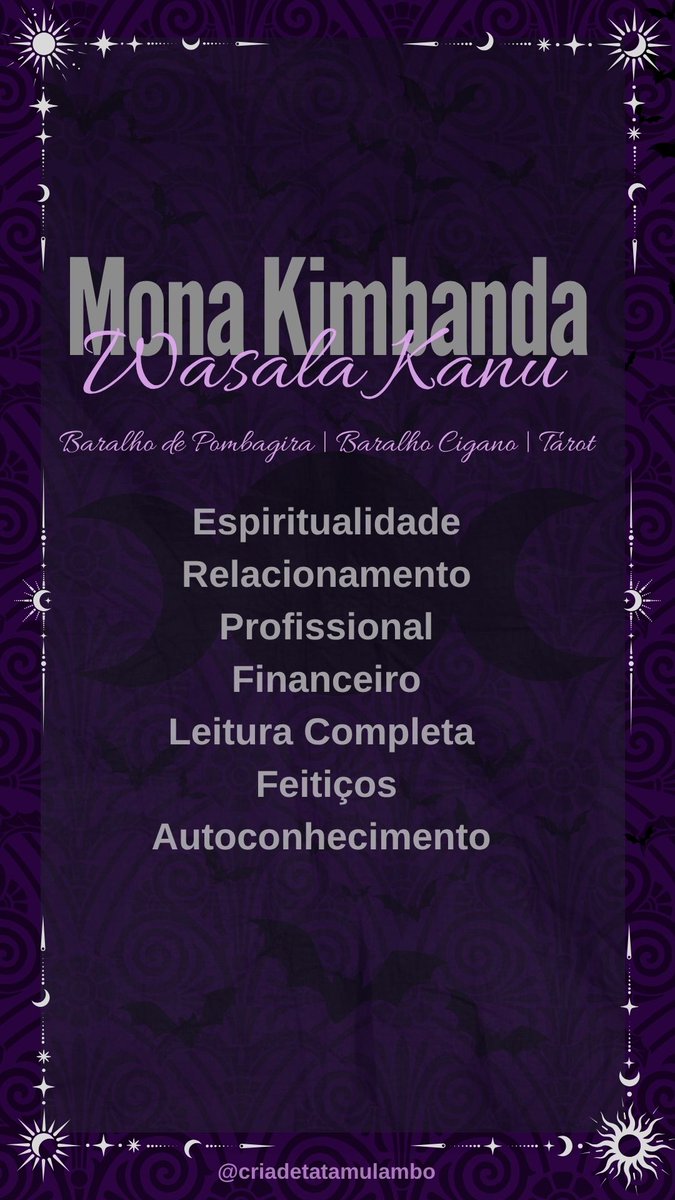 Comunogata_'s tweet photo. Agenda abertissima para consultas e feitiços!

Tags: macumba. Kimbanda. Exu. Feitiço. Cartomancia. Oráculo https://t.co/Q5NUm4r1ln