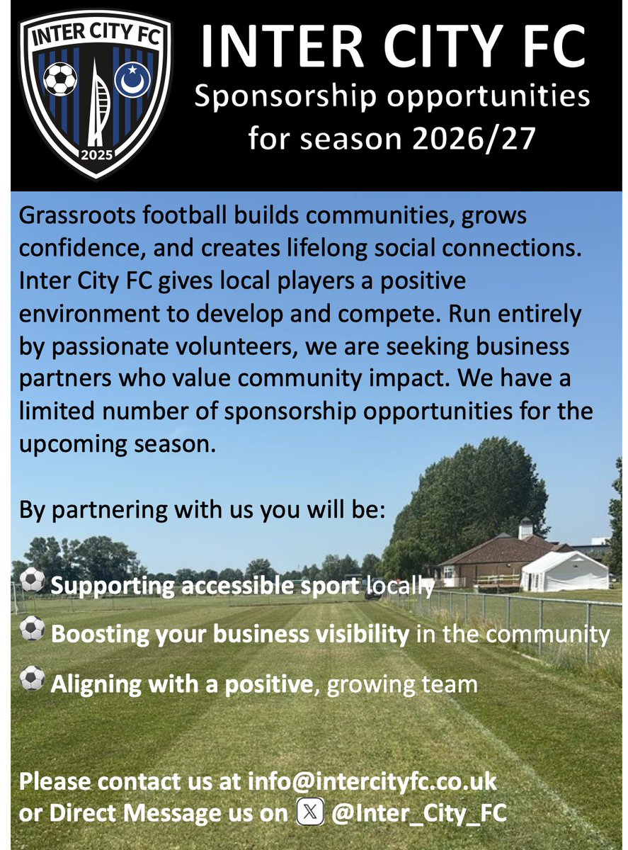 Inter_City_FC's tweet photo. We are currently seeking business partners who value community impact to join us on our journey through sponsorship opportunities for the upcoming season. Please DM if interested. https://t.co/WsjbWXn9QJ