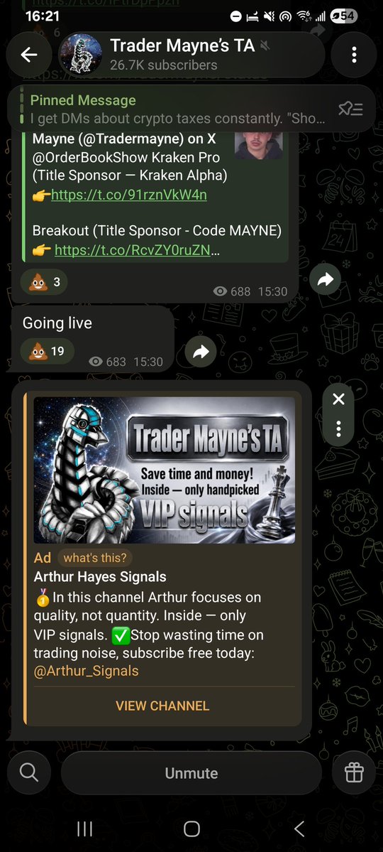 Adiaspera's tweet photo. @Tradermayne people shilling paid signals with your brand on your own free TG lmao https://t.co/PkPgDFOjQZ