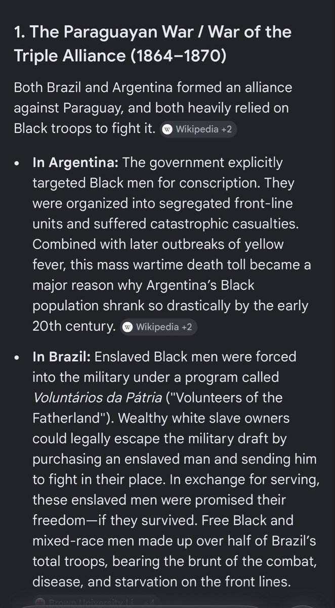 jawxinfo's tweet photo. @dre_pluto @mikey_esquire Both countries forced conscription of blacks in wars in attempt to whiten the population. The major difference is Argentina never had as many blacks slaves as Brazil did. Other South American countries such as Chile,Paraguay and Ecuador also have <5% black populations https://t.co/T5bQcaVCjL