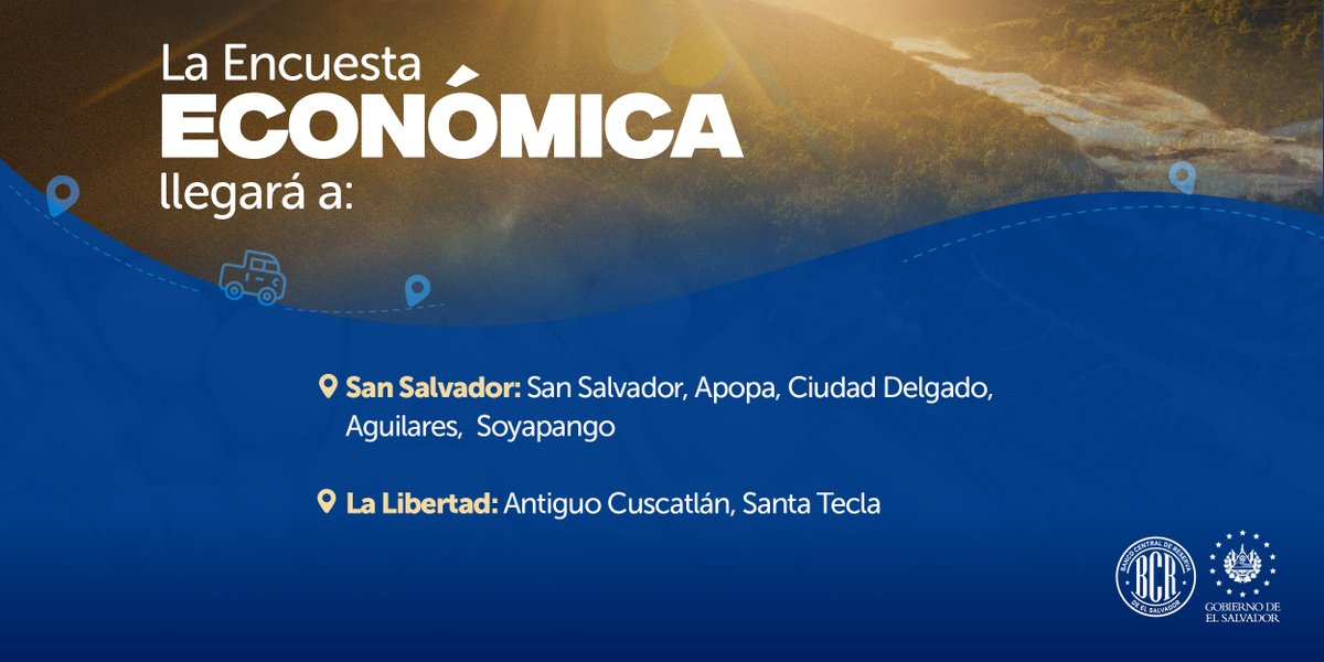 bcr_sv's tweet photo. 📢 Te compartimos la ruta de esta semana por parte de nuestros gestores de información para las encuestas de Precios, Económica, Turismo y Hogares de Propósitos Múltiples. https://t.co/ltWVo8L4i5