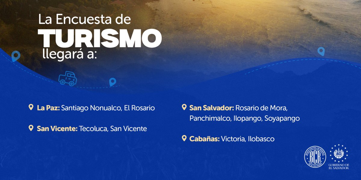 bcr_sv's tweet photo. 📢 Te compartimos la ruta de esta semana por parte de nuestros gestores de información para las encuestas de Precios, Económica, Turismo y Hogares de Propósitos Múltiples. https://t.co/ltWVo8L4i5