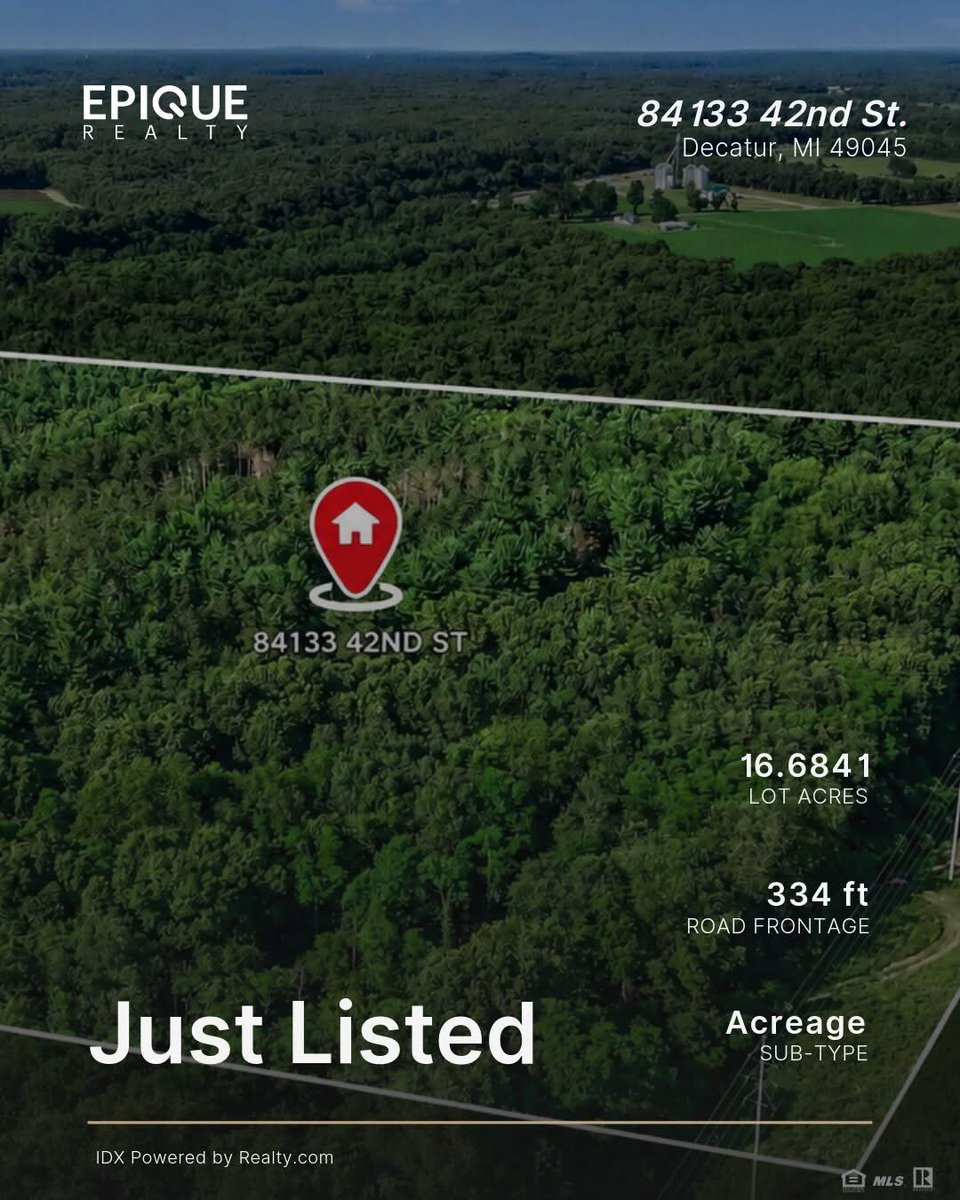 CedricWicks's tweet photo. 🌲 JUST LISTED – 16.68 WOODED ACRES IN DECATUR! 🌲

Sold AS-IS

Contact me today for details or to schedule a private showing!

#JustListed #MichiganLand #DecaturMI #RecreationalProperty #WoodedAcreage #LandForSale #VanBurenCounty #MichiganRealEstate #AcreageForSale #EpicRealty https://t.co/M74FXDy4RK