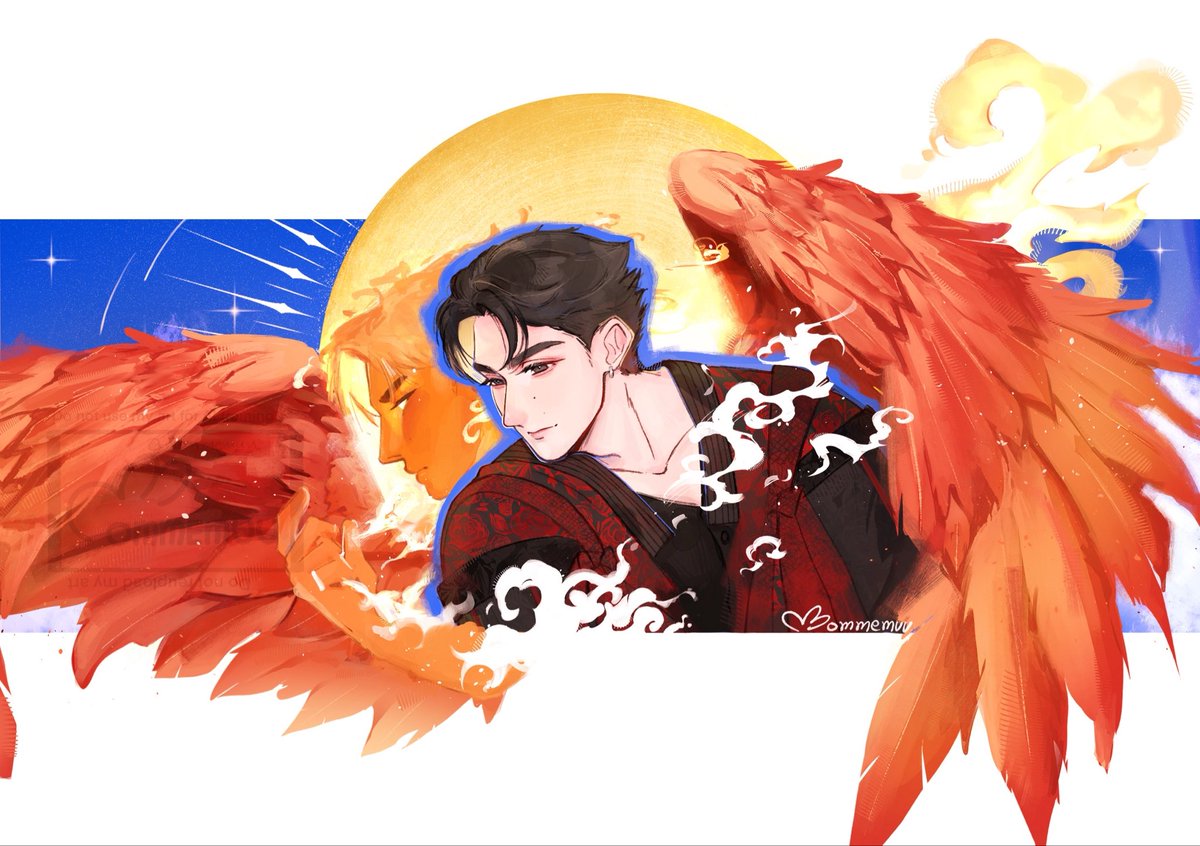 Rose_104ja's tweet photo. Two perspectives, one eternal fire🐦‍🔥🔥

And here is the wing design I've chosen to draw🪽✨
#도겸 #세븐틴 #DK #SEVENTEEN #seventeenfanart #illustrationㅤ #digitalartㅤㅤㅤㅤ https://t.co/nPR0FOVrX7