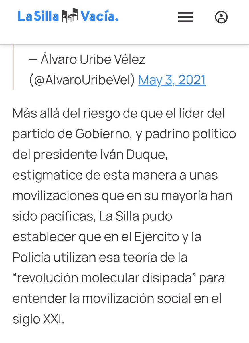 Dryska344's tweet photo. Se acuerdan que 2021 Álvaro Uribe citó la revolución molecular disipada  del NAZI  chileno Alexis López Tapia el cual viajo a Colombia a enseñarla a el Ejército y la Policía que usaron esa teoría  en el gobierno de Iván Duque?
LO QUE PASÓ EN VALLEDUPAR  NO ES UN HECHO AISLADO 🧵 https://t.co/i2nB8D0s0G