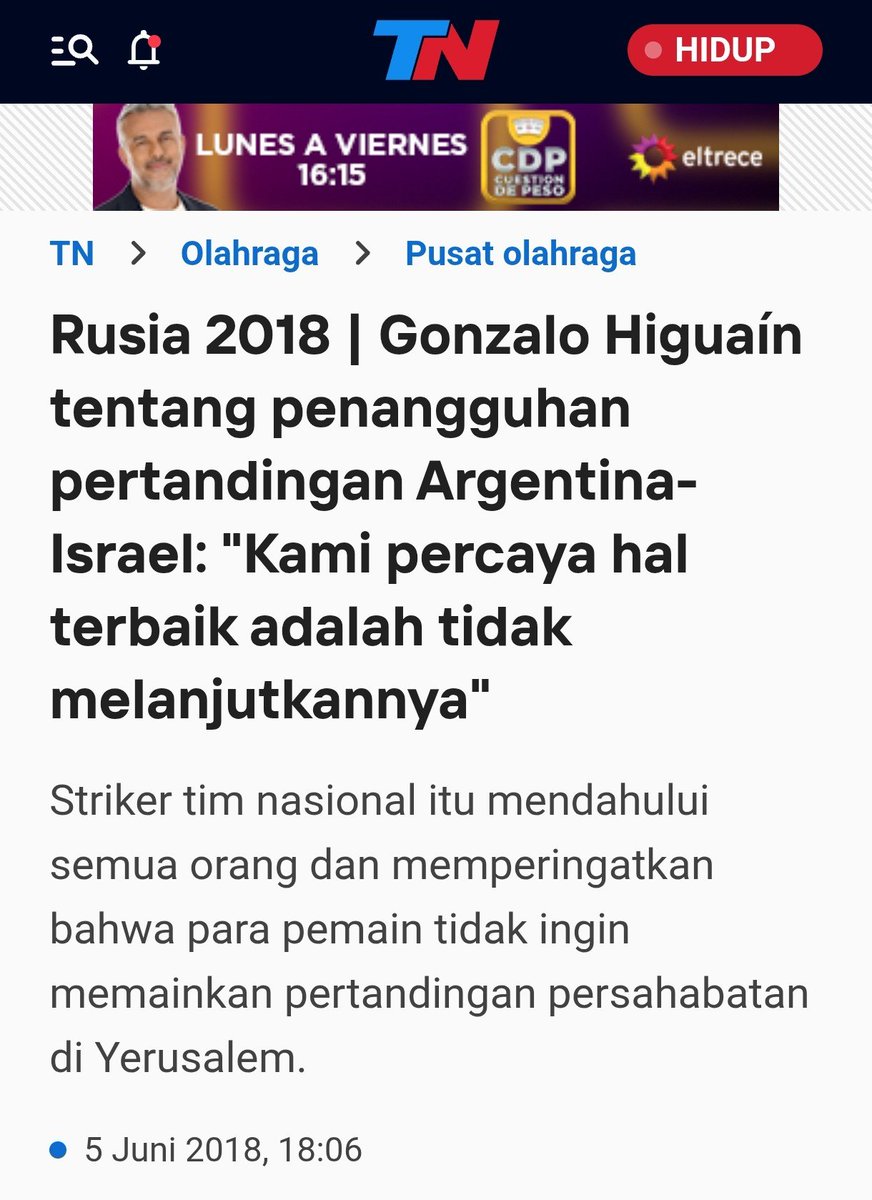 AtletiNationID's tweet photo. Udahlah nuduh Argentina NT secara tim itu zionis, gaada yang pernah kasih statement itu. In fact, Argentina membatalkan pertandingan melawan Israel setelah kekerasan Gaza meningkat di 2018.

Itu NT-nya, Legenda sepakbolanya, Maradona bahkan menyatakan kalau dia Pro-Palestina, Masyarakat Argentina juga mengadakan rally untuk mendorong Hak Asasi Manusia dan Kemerdekaan Palestina ditegakkan. 

Itu jelas, sekarang gini. Kemarin gua dukung Belgia karena ketidakadilan FIFA yang memperbolehkan Balogun main, tetapi kiper Belgia, Courtois menyatakan dirinya secara terbuka mendukung Israel. Apakah gua serta merta jadi pendukung Zionis di match itu?

Gue bukan bagian perdebatan dari Fans Messi, ataupun Fans Ronaldo, bagi gue mereka berdua adalah Greatest Player pada masanya yang membuat Sepakbola itu menarik dan gaperlu diperdebatkan. Tetapi tuduhan Zionis yang melekat ke Argentina National Team adalah TIDAK MASUK AKAL. Sekali lagi, Tim Nasional Argentina.