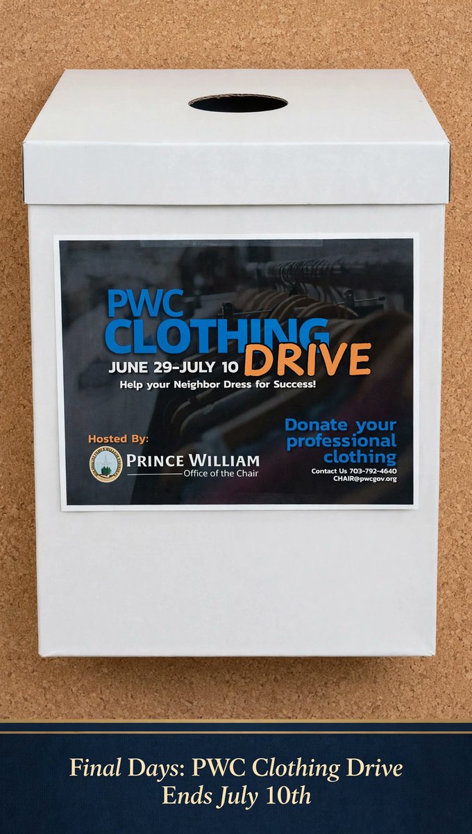 GGDofVA's tweet photo. I just learned about this initiative and wanted to share it here.

The PWC Clothing Drive ends July 10. This is a wonderful opportunity to support neighbors stepping into interviews, new roles, and fresh starts.

If you have gently used professional clothing, this is a meaningful moment to give it forward. 
#PrinceWilliamCounty #PWCClothingDrive #CommunityCare #GiveItForward #FreshStarts #NeighborsHelpingNeighbors