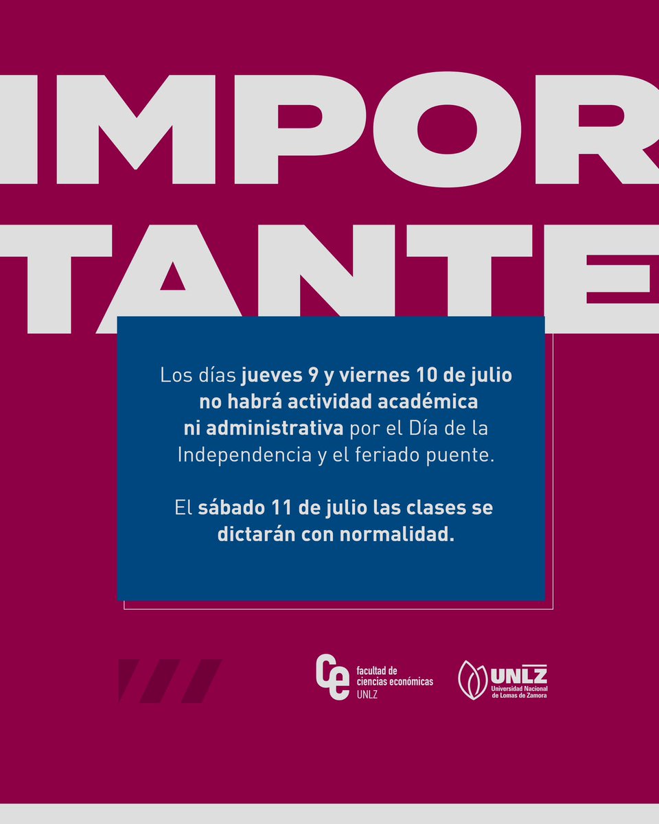 economicas_unlz's tweet photo. Las actividades se reanudarán con normalidad el día sábado 11 de julio.
#celomas #economicaslomas #economicasunlz https://t.co/tFcZj4QuXB